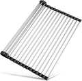Tomorotec 21" x 15.5" Roll Up Dish Drying Rack Over Sink Drying Rack Sink Cover Kitchen Sink Accessories Gadget Multipurpose Organizer Foldable Stainless Steel Drainer