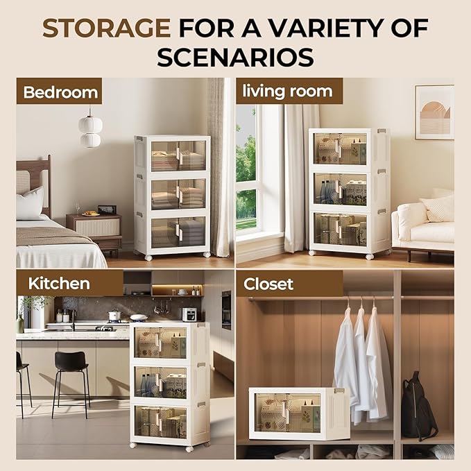 Elegant 5 Tiers Stackable Storage Bins for Home Organization, Moveable Plastic Storage Bins with Lids, Easy Assembled Storage Box for Closet Organizers and Storages Dorm 22" W x 12.4" D x 61.2" H