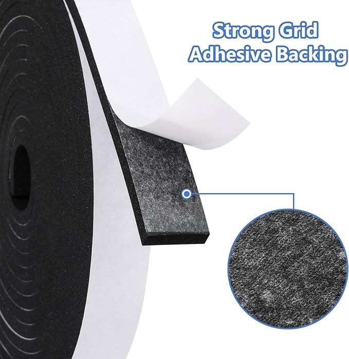Weather Stripping Door Seal Strip- 1 Inch X 1/8 Inch X 26Feet, Strong Adhesive, Lightproof, Soundproof, Weatherproof Foam Tape Insulation for Sliding Door, Front Door Frame, Windows- Black