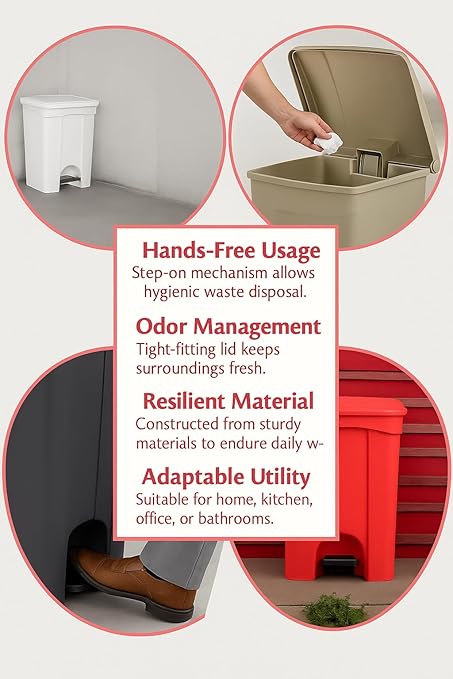 PRO&Family Step-On Trash Can with Lid, Plastic Waste Bin, Foot Pedal Operation (White, 8 Gallon)
