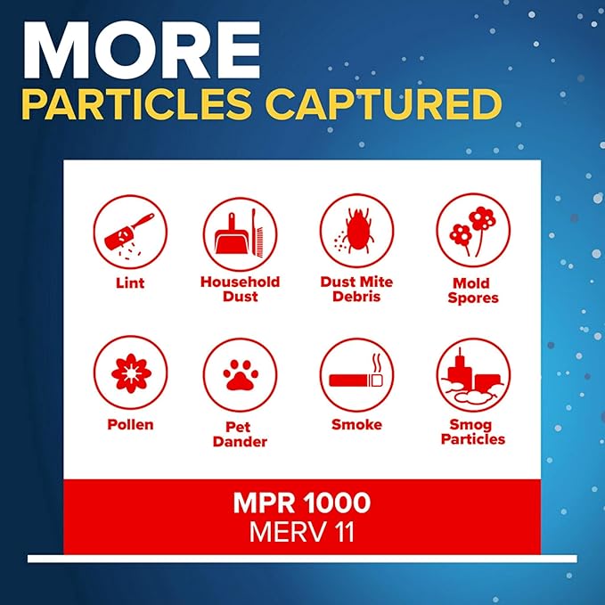 Filtrete 20x24x1 AC Furnace Air Filter, MERV 11, MPR 1000, Micro Allergen Defense, 3-Month Pleated 1-Inch Electrostatic Air Cleaning Filter, 4 Pack (Actual Size 19.81x23.81x0.81 in)