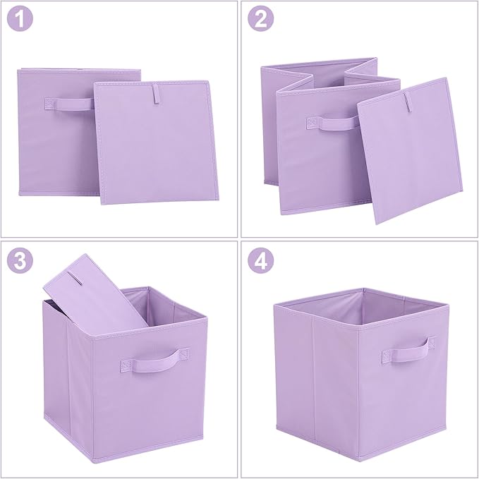 Stero 13x13x13 Inch Fabric Storage Bins 6 Pack Fun Colored Durable Storage Cubes with Handles Foldable Cube Baskets for Home, Kids Room, Closet and Toys Organization Purple, Pink, peachpuff