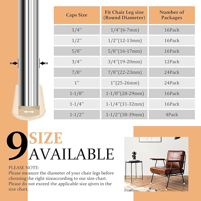 5/8" Round Rubber Chair Leg Tips Caps, Chair Leg Floor Protectors, Non-Slip Chairs Legs Caps, Stool Feet Protectors Cap, Folding Metal Chairs Legs Tip Replacement (White, 16 Pack)