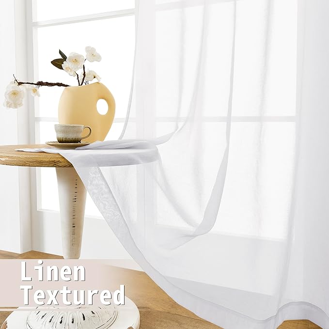 Tollpiz Sheer Door Curtains Closet Linen Textured Curtains Sheer Doorway Light Filtering Voile Rod French Door Pocket Curtain Patio Glass Door, 25 x 72 inches Long, White, Set of 1 Panel