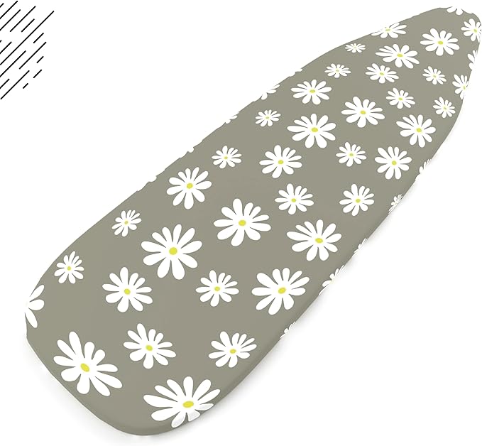 Encasa XO Ironing Board Cover and Pad 57"x22" - Thick 3mm Felt Padding, Drawstring Tightening & Lock, Easy Fit, Scorch & Stain Resistant, Fits X-Large Ironing Board - Daisy Grey