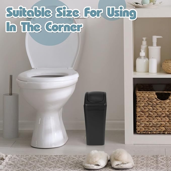 Hoolerry 6 Pcs 3 Gallon/12 Liter Small Trash Can Plastic Kitchen Garbage with Lid Small Trash Bin for Bathroom Office Bedroom Kitchen Waste Outdoor (Black)