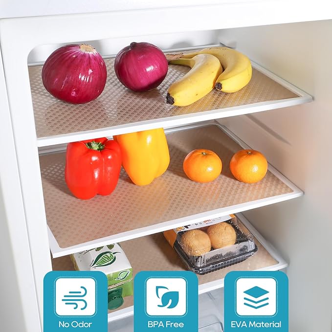 Beige Shelf Liners for Kitchen Cabinets Refrigerator Liners Waterproof & Oil-Proof Kitchen Cupboard Liner Drawer Mats EVA Material Non Adhesive Fridge Liner for Shelves 23.6 x 393.7 Inches