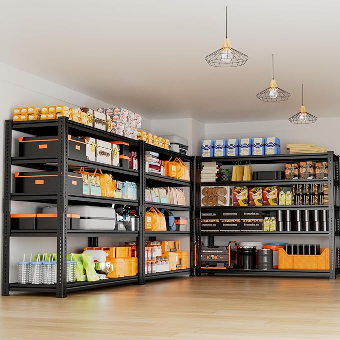 Storage Shelves Heavy Duty 4 PCS, 48"L x 18"W x 72"H Garage Storage Shelves Unit Loads 3700LBS, 5-tier Adjustable Metal Industrial Utility Shelf Rack for Kitchen, Laundry Room, Warehouse, Basement