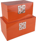 Galt International Storage Boxes - Large & Small Decorative Storage Box w/Hinged Lid - Classic Design Wood Decor Boxes with Geometric Opening Clasp - Home & Office Storage - Set of 2 (Orange)