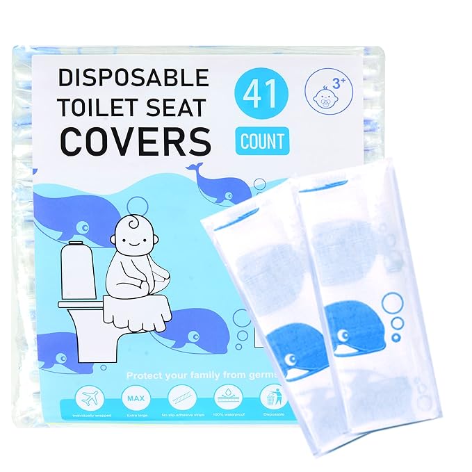 41 Pack Toilet Seat Covers Disposable, Extra Large Disposable Toilet Seat Covers for Adults, Individually Wrapped Potty Training Liners with Non-Slip Adhesives for Kids in Home, Restrooms&Travel -Blue