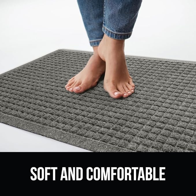 GORILLA GRIP Front Door Mat, 47x35, Indoor Outdoor Ultra Absorbent HydroAbsorb Doormat, Absorbs Up to 6 Cups of Water, Stain and Fade Resistant, Rubber Backing Doormats, Captures Dirt, Gray