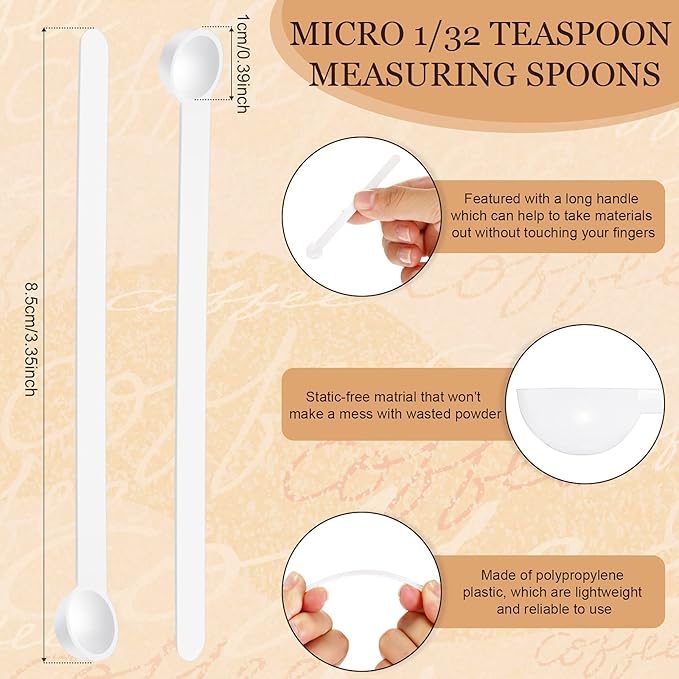 Honeydak 1/32 Teaspoon Micro Scoops 150 Milligram Mini Measuring Spoons Tiny Little Plastic Scoop for Measuring Cosmetics, Powders, Glitter and Seasoning(White, 32 Pieces)