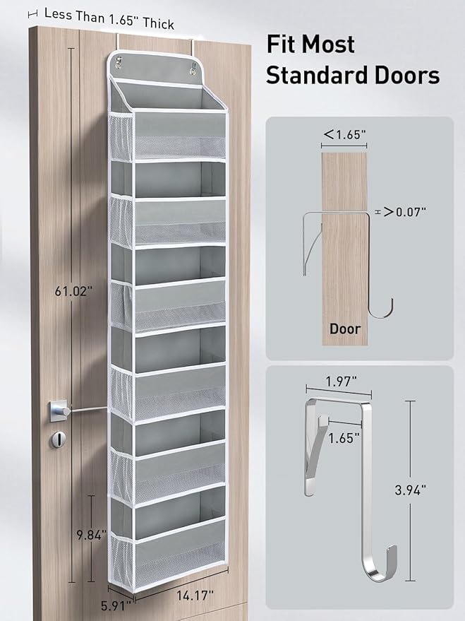 Yecaye 2 Pack Over The Door Organizer, 6-Tier Closet Door Hanging Organizer with 12 Mesh Pockets, Bathroom Organizers and Storage, Ultra Sturdy Large Capacity Over Door Storage Newborn Baby Essentials