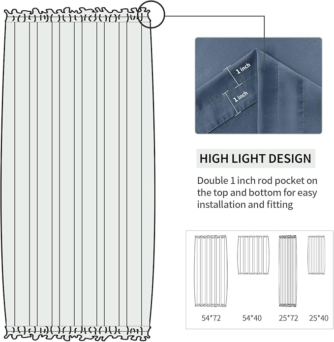 DWCN French Door Curtains – Rod Pocket Thermal Blackout Curtain for Doors with Glass Window, Kitchen and Patio Doors for Privacy, 25 X 40 Inches Long, 1 Curtain Panel with Tieback,Dusty Blue
