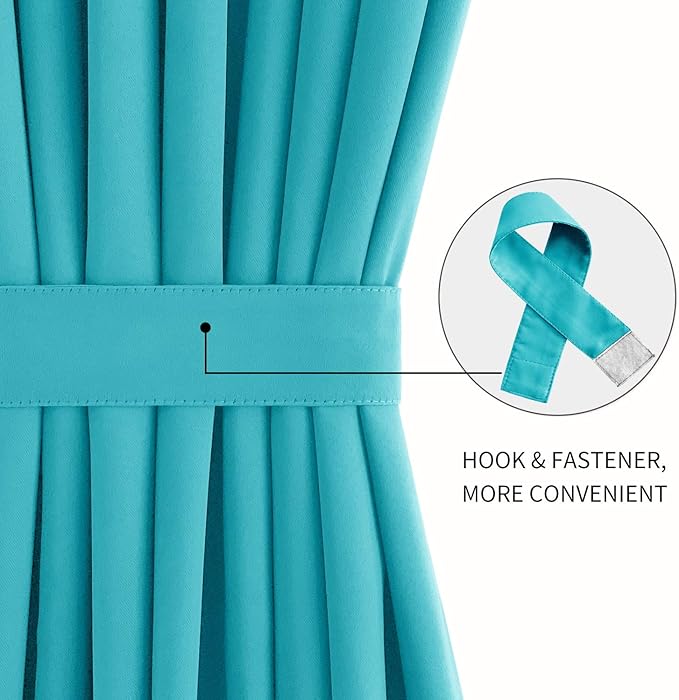 DWCN French Door Curtains – Rod Pocket Thermal Blackout Curtain for Doors with Glass Window, Kitchen and Patio Doors for Privacy, 23 X 72 Inch Length, 1 Curtain Panel with Tieback, Turquoise