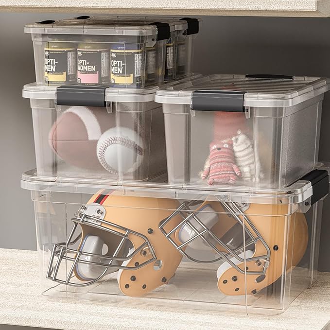 Superio Clear Storage Boxes with Lids, 20 Quart Plastic Container Bins for Organizing, Stackable Crates, BPA Free, Non Toxic, Odor Free, Organizers for Home, Office and Dorm, 4 Pack