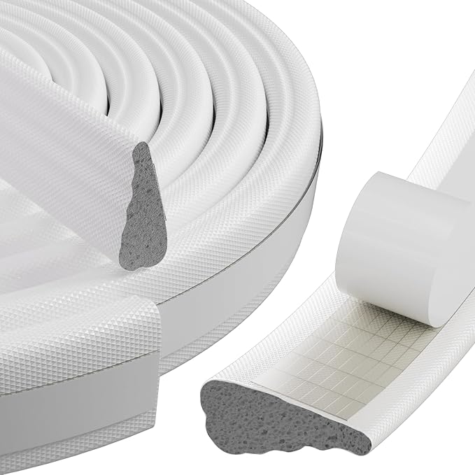 196" Wedge Weather Stripping Door Seal Strip for Door Frame & Window,Self Adhesive Window Insulation Draft Stopper Seal for Winter,Gray Foam Door Gap Filler for Soundproofing Light Blocker,White