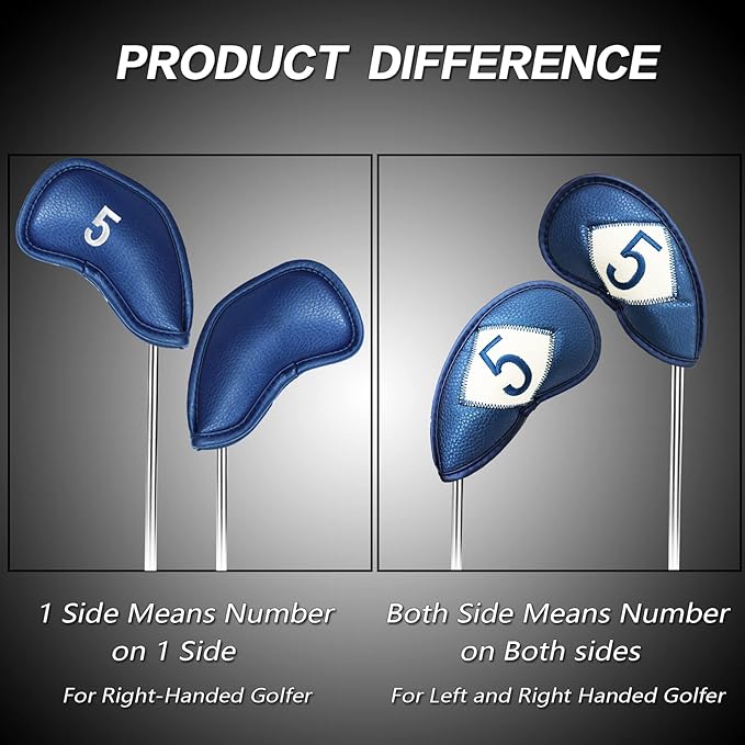 FINGER TEN Premium Synthetic Leather Stylish Iron & Wedge Golf Head Covers Value 12 Piece Set, Embroidered Labels & Fits Most Clubs Gift Set, Travel Protection Accessories