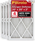 Filtrete 20x25x2 AC Furnace Air Filter, MERV 11, MPR 1000, Allergen Defense, 3-Month Pleated 2-Inch Electrostatic Air Cleaning Filter, 4 Pack (Actual Size 19.5 x 24.5 x 1.75 in)