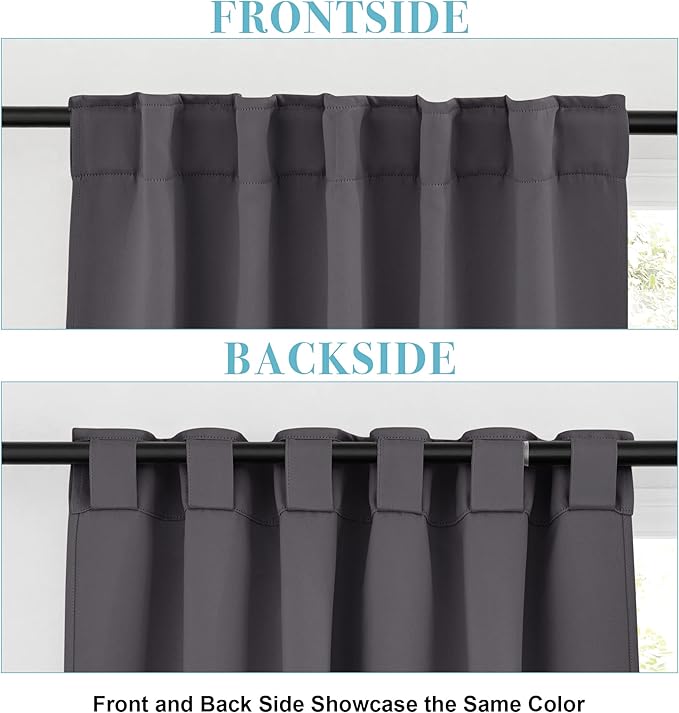 RYB HOME Blackout Grey Curtains - Thermal Insulated Window Treatments Long Panels, Back Tab Top, Privacy Curtains for Bedroom Dining, 42 Wide x 72 Long, Gray, Set of 2