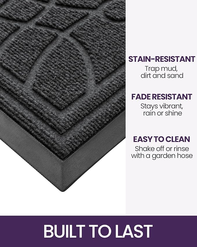 DEXI Front Door Mat Outside Entrance, Heavy Duty Non Slip Low Profile Doormat for Entryway, Trap Dirt and Moisture Welcome Mats, Easy Clean, Patio, Garage, 6x4, Grey