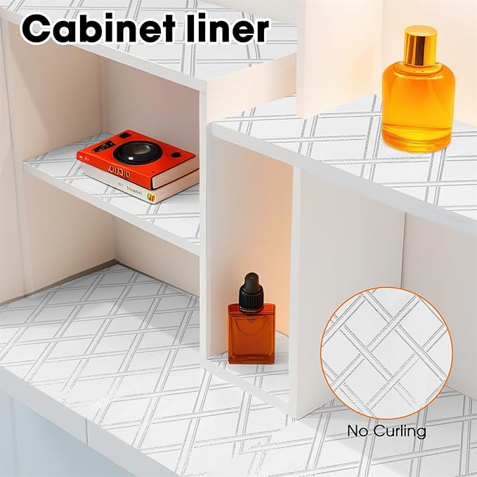 Drawer and Shelf Liner for Kitchen Cabinets Non-Adhesive, Non-Slip Cabinet Liner Shelf Paper Strong Grip Waterproof Easy to Clean for Kitchen Shelves Cupboard,Silver Geometric,12IN X 10FT
