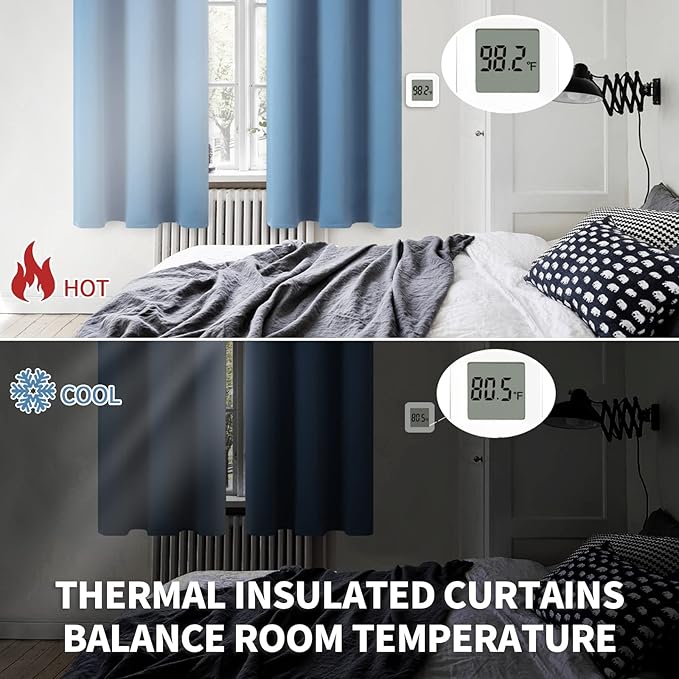 BGment Denim Blue Blackout Curtains for Bedroom 45 Inches Long - Thermal Insulated Drapes Short Length Room Darkening with Rod Pocket for Kitchen Bathroom Window, 42 x 45 Inch, 2 Panels