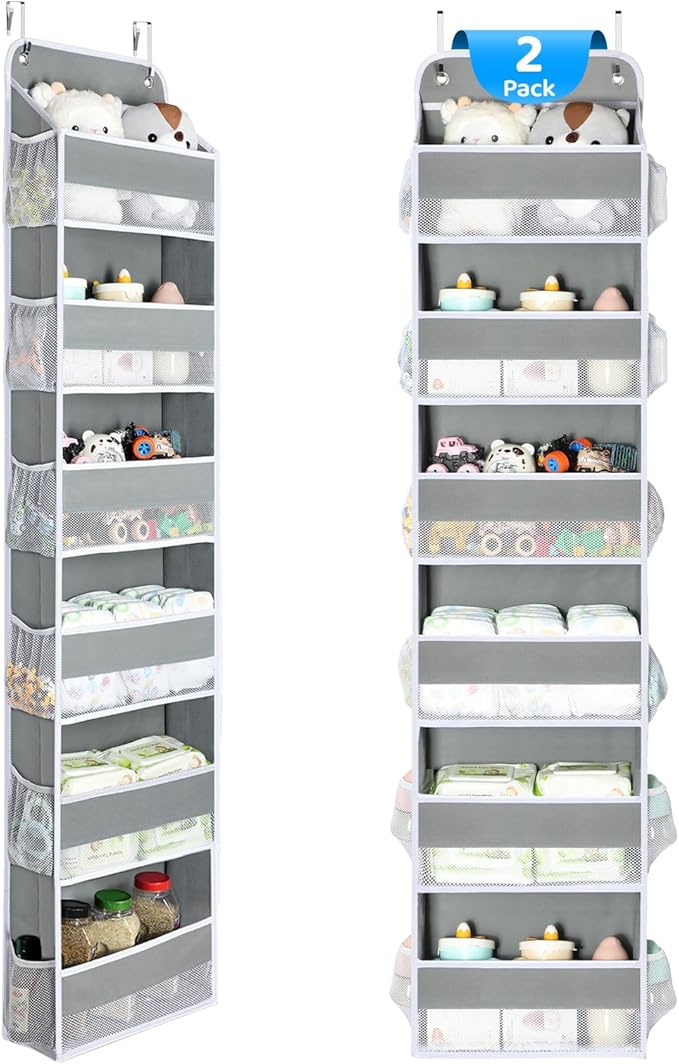 Yecaye 2 Pack Over The Door Organizer, 6-Tier Closet Door Hanging Organizer with 12 Mesh Pockets, Bathroom Organizers and Storage, Ultra Sturdy Large Capacity Over Door Storage Newborn Baby Essentials