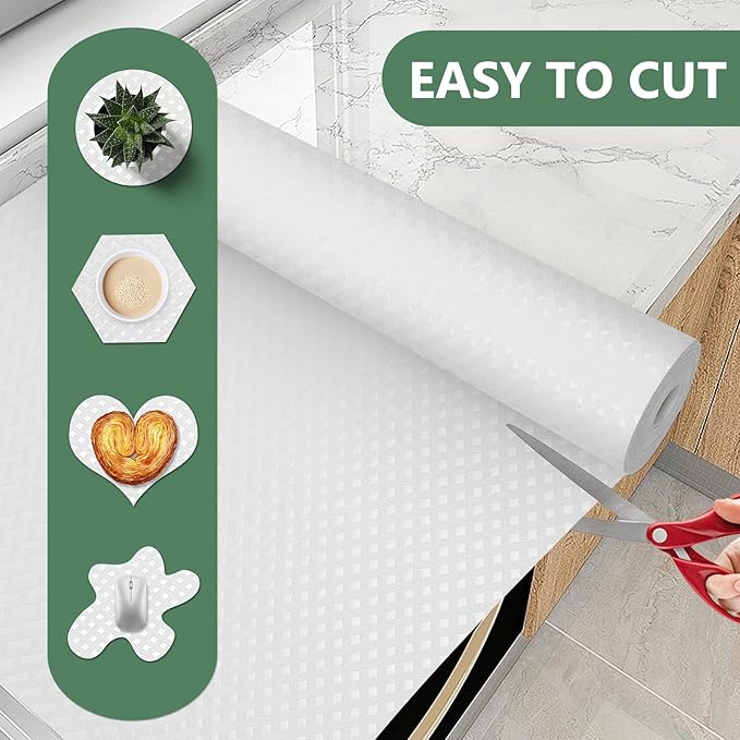 Shelf Liners, Non-Adhesive Drawer Liner, Waterproof & Oil-Proof Kitchen Cabinet Cupboard Liner Plastic EVA Material BPA Free Fridge Liner Mats Paper Protector for Shelves (White/16in x 240in)