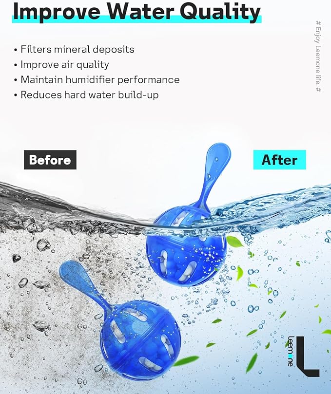 Leemone Humidifier Cleaner 20 Pack, Demineralization Cleaning Ball, Works in All humidifiers and Fish Tanks, Purifies Water, Prevents Hard Water Build-Up, Reduces Scale