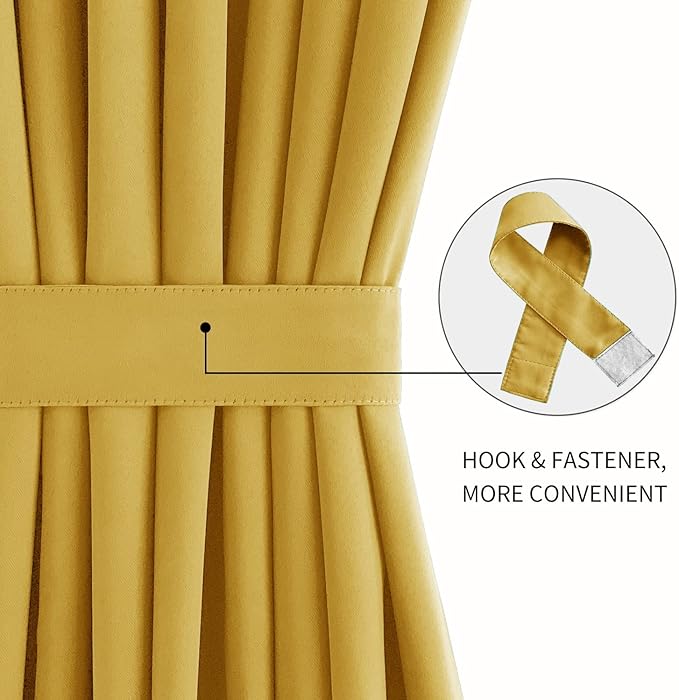 DWCN French Door Curtain - Rod Pocket Thermal Blackout Panel for Doors With Glass Window, Kitchen and Patio - Privacy, 36 X 72 Inches Long, 1 Panel With Tieback, Yellow