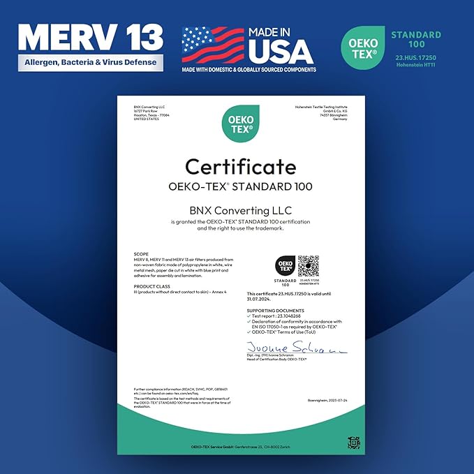 BNX TruFilter 18x18x1 Air Filter MERV 13 (4-Pack) - MADE IN USA - Electrostatic Pleated Air Conditioner HVAC AC Furnace Filters for Allergies, Pollen, Mold, Bacteria, Smoke, Allergen, MPR 1900 FPR 10