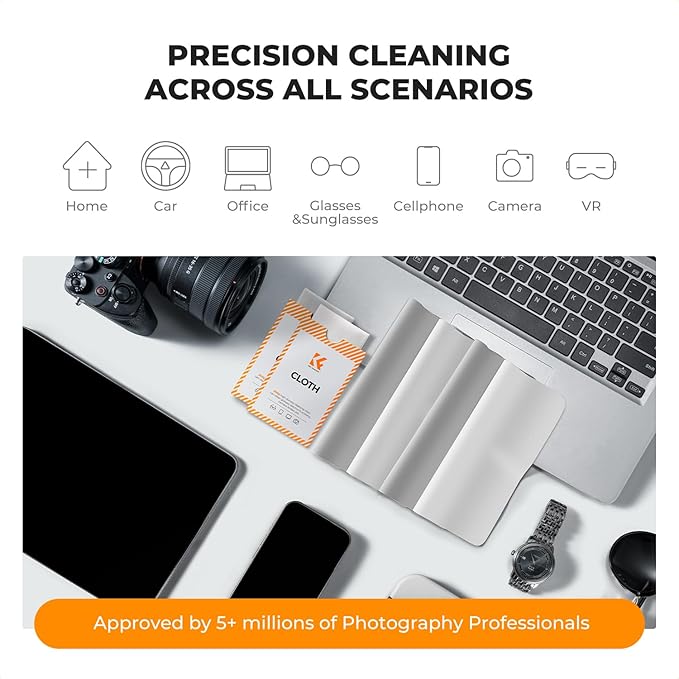 K&F Concept 30 Pack Lens Cleaning Cloth | Microfiber Cleaning Cloth | Glasses Cleaning Cloths | Eyeglass Lens Cleaner | Eyeglasses, Camera Lens, VR/AR Headset, and Screen Cleaning | White & Grey