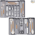 Lifewit Silverware Drawer Organizer and Utensil Organizer Set, Expandable Cooking Cutlery Tray for Kitchen, Adjustable Plastic Flatware Holder Storage Divider for Spoons Forks Knives, Large, Gray