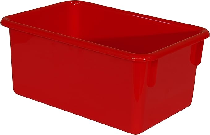 Wood Designs Cubby Storage Bin, Heavy Duty Plastic Containers for Kids Red Cubby Tray Set of 10