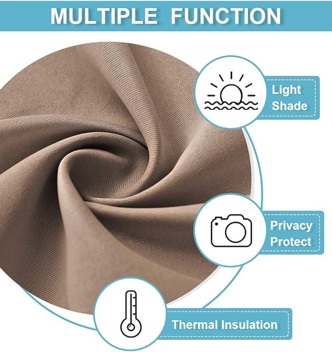 RYB HOME Blackout Curtains 63 inches Long - Energy Saving Insulation Large Window Curtain Blinds for Bedroom Living Room Dining Basement Home Office, W 62 x L 63 per Panel, Mocha, 2 Pcs