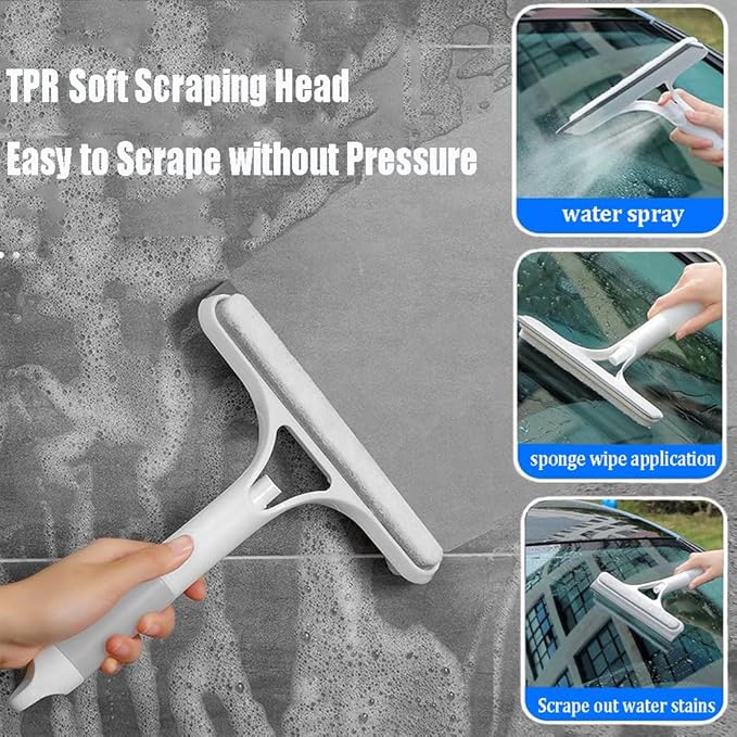 3 in 1 Window Cleaning Scraper, 3 in 1 Window Cleaner Squeegee, Scraper for Cleaning Windows, All-Purpose Window Squeegee with Sprayer for Glass, Wall, Kitchen, Car (Blue)