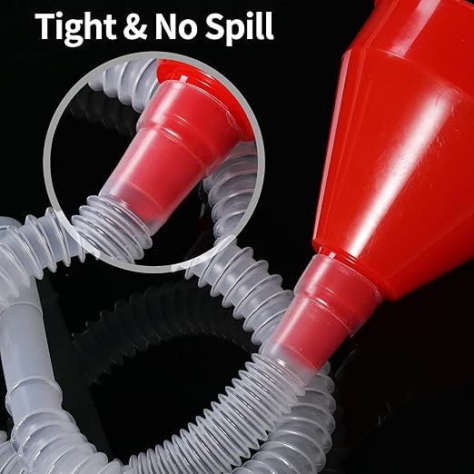 Small Flexible Fuel Funnel with Long Hose Plastic Wide Mouth Filling Funnel Car Funnel for Engine Oil Gas Fuel Gasoline Diesel Water Fluid Liquid Transmission Red Wide Diameter 3.15inch(1)