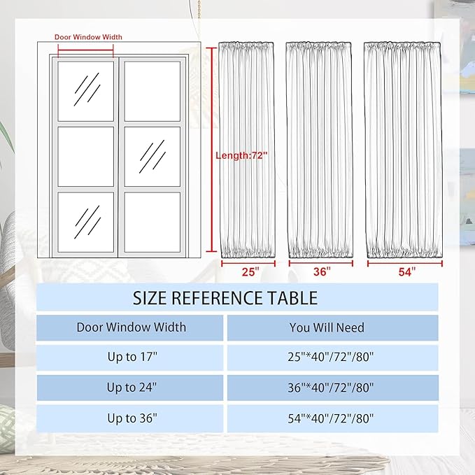 DWCN French Door Curtains – Rod Pocket Thermal Blackout Curtain for Doors with Glass Window, Kitchen and Patio Doors for Privacy, 12 X 72 Inches Long, 1 Curtain Panel with Tieback, Grey