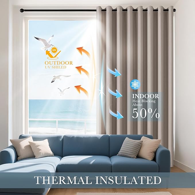 PONY DANCE Light Taupe Blackout Curtains - Thermal Isulated Room Darkening Drapes for Bedroom/Living Room, Set of 2 Curtain Panels, 55 x 80 inch