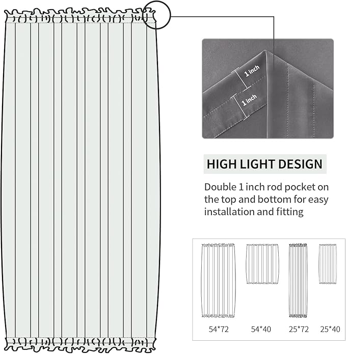 DWCN French Door Curtains – Rod Pocket Thermal Blackout Curtain for Doors with Glass Window, Kitchen and Patio Doors for Privacy, 25 X 40 Inches Long, 1 Curtain Panel with Tieback, Grey