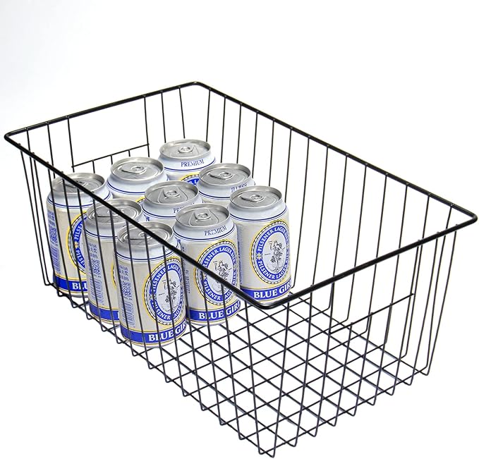 16inch Freezer Wire Storage Organizer Baskets, Household Refrigerator Bin with Built-in Handles for Cabinet, Pantry, Closet