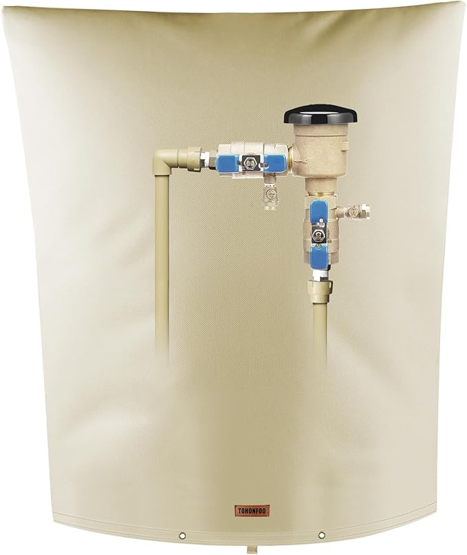 Backflow Preventer Pipe Insulation Cover (5°F) - Irrigation Sprinkler Valve Insulated Pouch - Water Well Pump Cover - Sturdy 5 Layers for Winter Freeze Protection, 26" W x 44" H, Beige