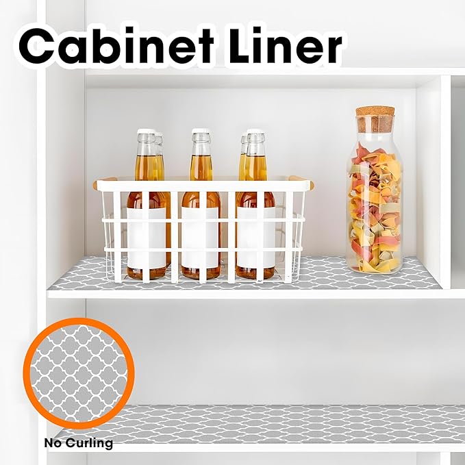 Shelf Liner for Kitchen Cabinets Non-Adhesive 12in X 10FT Cabinet Liners for Shelves Waterproof Thick Strong Grip Non Slip Drawer Liner Contact Paper for Cupboard Easy to Clean,Gray Lantern