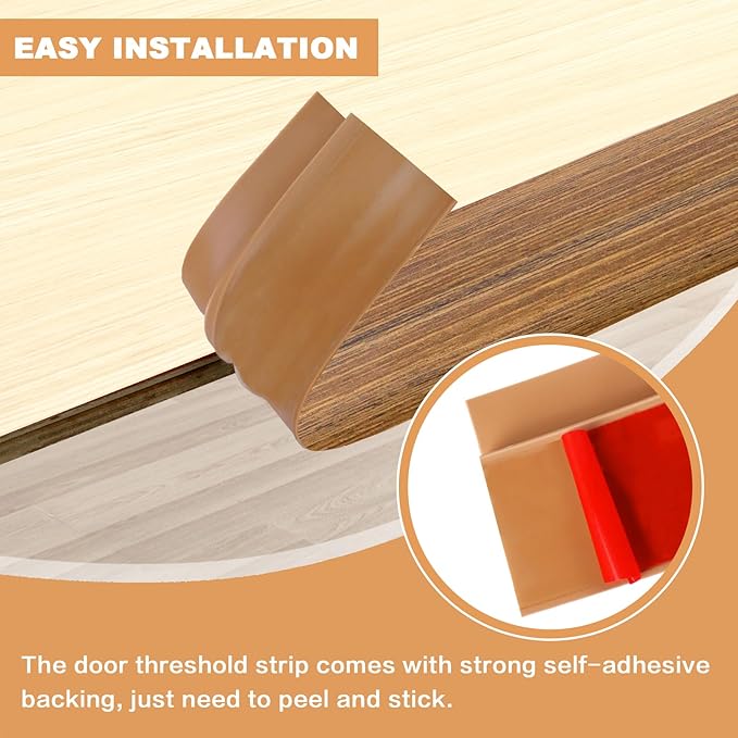 Vinyl Door Threshold Flooring Transition Strip Self Adhesive Carpet Edging Strip for Laminate Doorway Edge Threshold from 2/5" to 3/5" (Light Brown Wood Grain, 10 Ft)