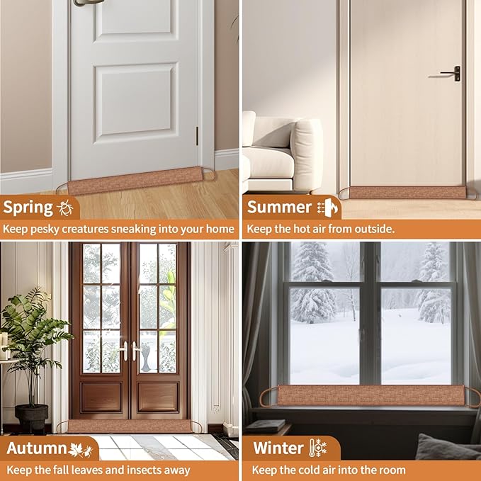 QUOLIX Triangle Under Door Draft Stopper Bottom Door Gap Filler & Seal Windproof Coating Cover Fits 30” to 36” Door Block Noise, Sound, Hot Air, Light, Bugs Easy Install Draft Blocker (32 inch-Brown)