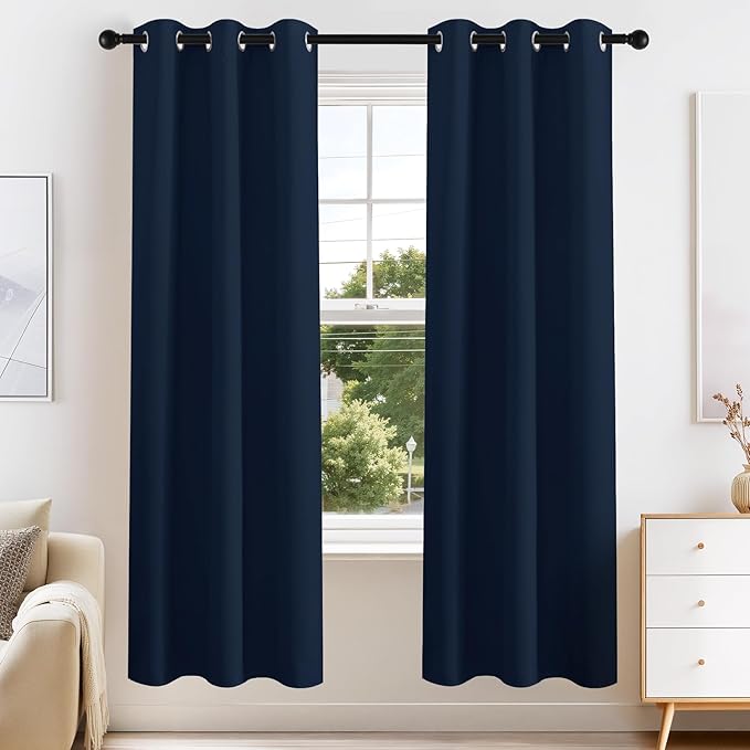 PONY DANCE Blackout Curtain Panels - Window Treatments Room Darkening Thermal Insulated Drapery with Grommets for Living Room Bedroom, W 42" x L 72", Navy Blue, 2 Pieces