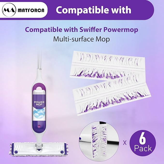 6 Pack Swiffer Power Mop Pads – Disposable Wet Mop Refills for Swiffer Power Mop, Super Absorbent Pads for Cleaning Floors, Compatible with Swiffer WetJet and Power Mop Models