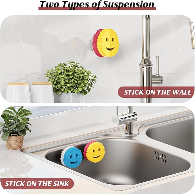 Sponge Holder for Kitchen Sink,Sink Caddy Organizer with Suction Cup Installation for Kitchen/Bathroom, Self Draining,Sponge Caddy for Holding Smiley Sponges-Black
