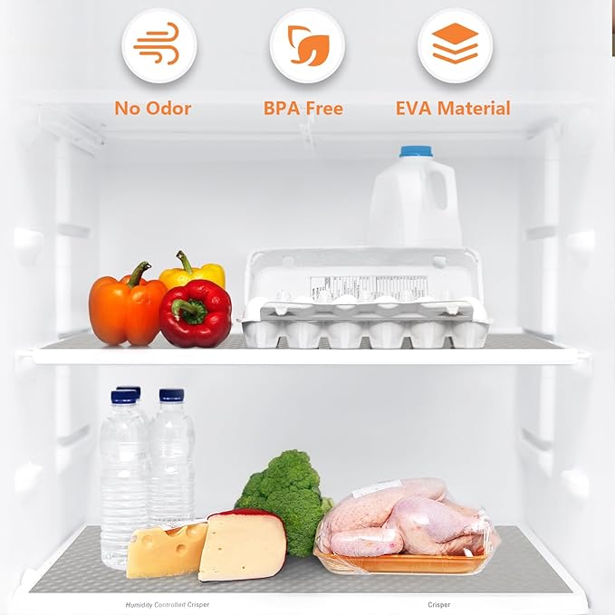 Light Gray Shelf Liners for Kitchen Cabinets Refrigerator Liners Waterproof & Oil-Proof Kitchen Cupboard Liner Drawer Mats EVA Material Non Adhesive Fridge Liner for Shelves 23.6 x 236.2 Inches
